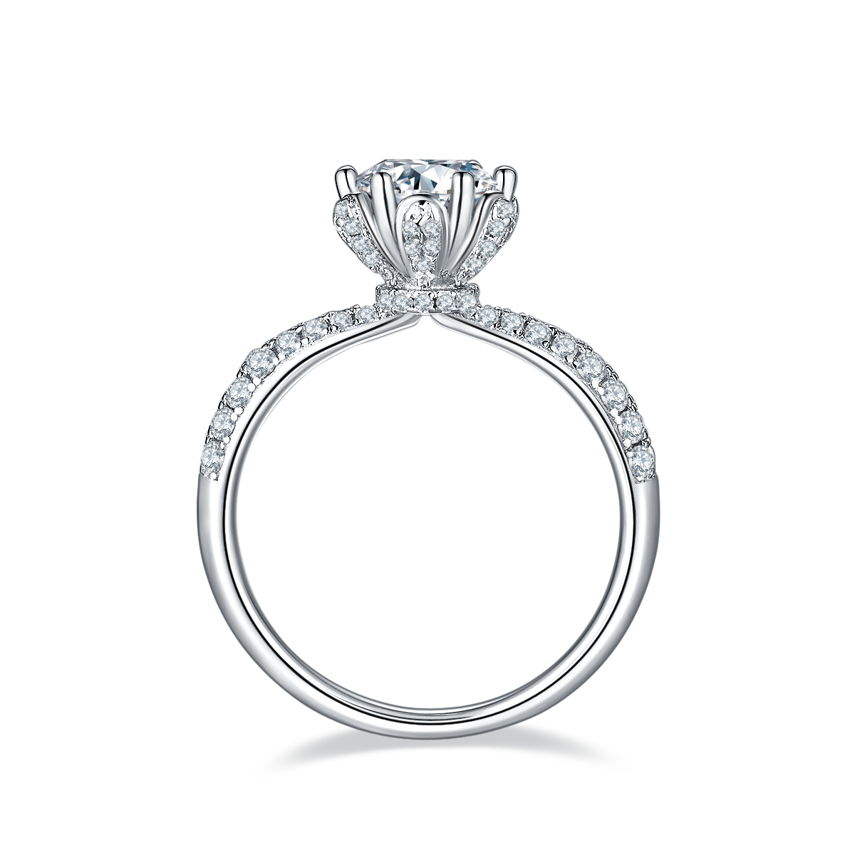 Straight arm luxury floral god S925 silver plated platinum Moissanite women's ring 1 carat D-grade